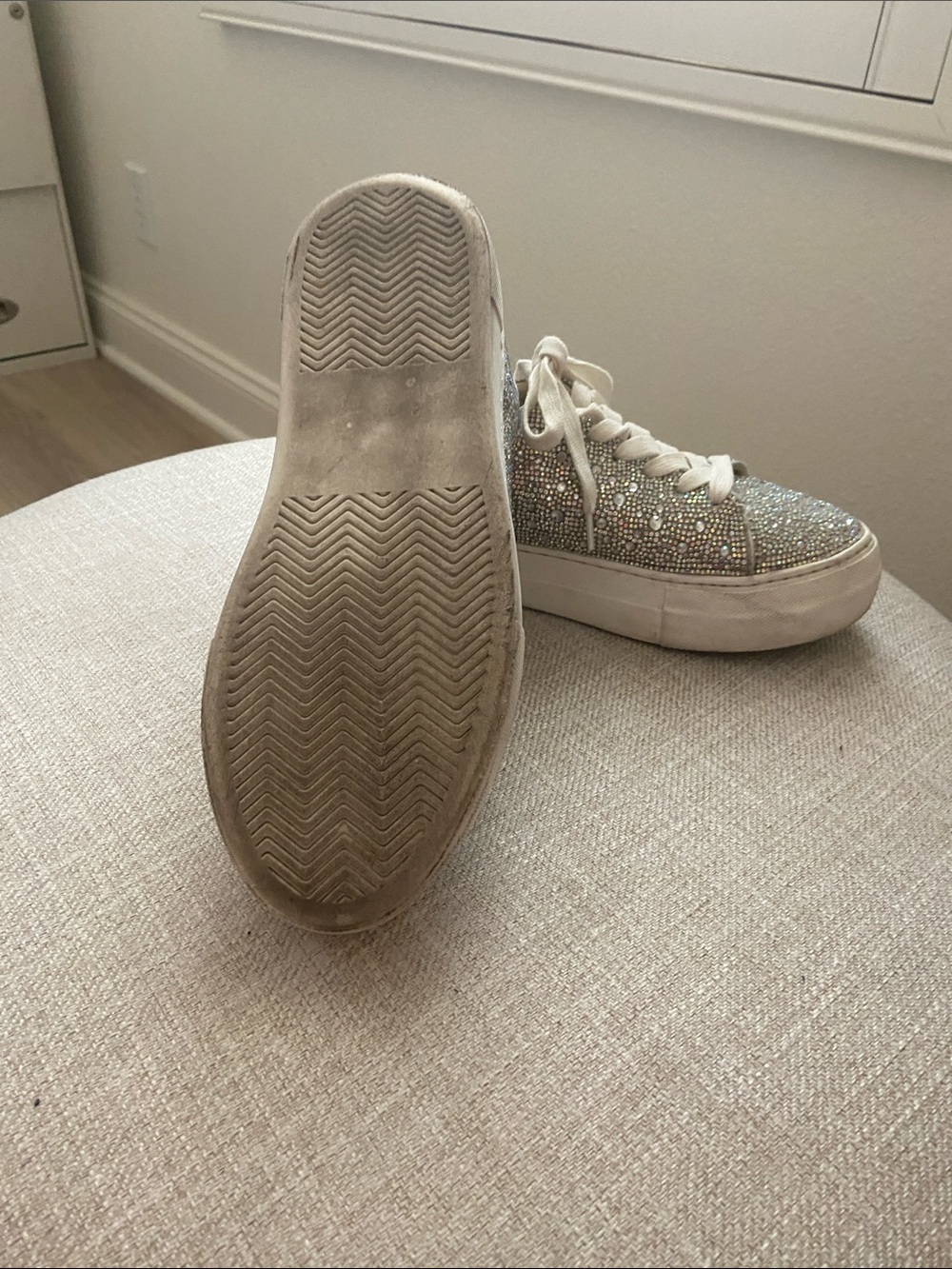 Betsey Johnson Crystal-Embellished Sneakers - Ivory with Iridescent Rhinestones - Picture 4 of 4